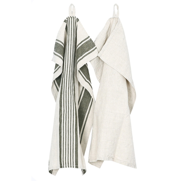 Lukas Oliv/Natur Kökshandduk 2-pack
